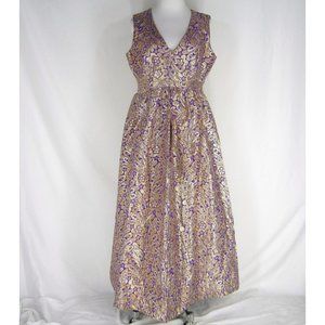 vtg 70s Homemade Lame Gold Purple Metallic Maxi L